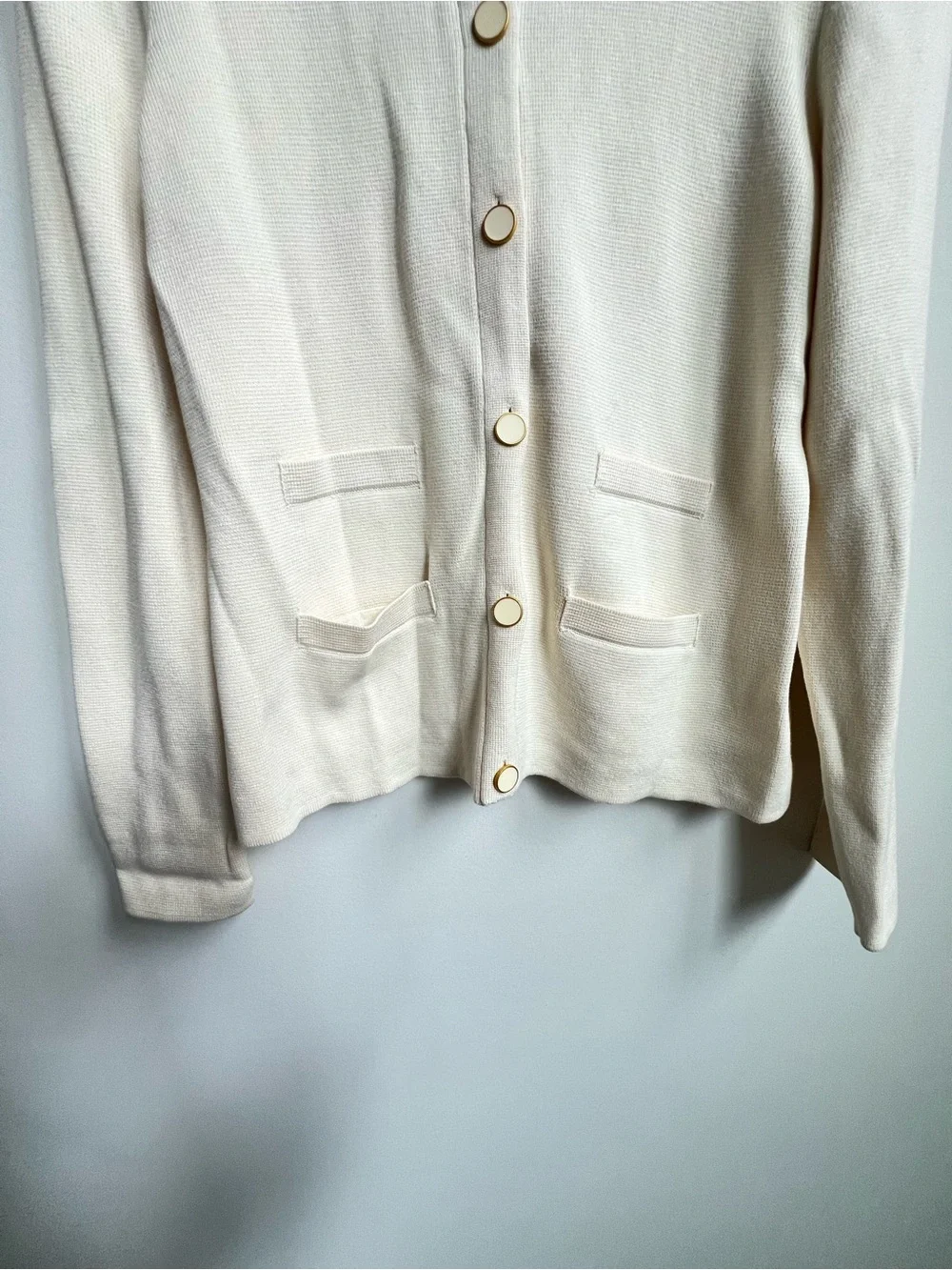 New Talbots Knit Stretch Banded Collar  Sweater Jacket Pocket Minimalist Luxury